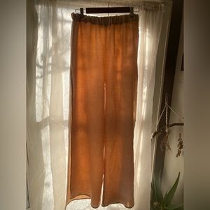 Wide-leg Linen Pants with Slits (Size L, Blue Blush)